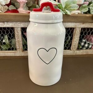 Rae Dunn Heart Canister Tall Black Heart Red Loop Handle Valentine Love
